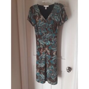 JM Collection  Turq,Brn & Blk Paisley & Leopard Print  Dress Size S